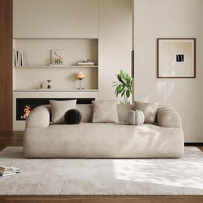 Oversized Sectional Sofa for Living Room, Modern Luxury Plush Chenille 3-Seater Extra Deep & Wide Seat Curved Cloud Couch with 3 Throw Pillows, No Assembly Needed, Light Brown（91 inch）