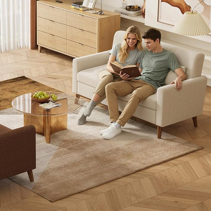 WLIVE 62" Loveseat Sofa, Mid Century Modern Small Couches for Living Room, Button Tufted Upholstered Couch for Bedroom, Solid Wood Frame, Easy to Install Furniture, Beige