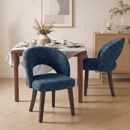 Dining Chairs Set of 2, Mid Century Modern Dining Chairs with Solid Wood Legs, Curved Back Kitchen Chair Farmhouse Side Upholstered Chairs for Kitchen Dining Room, Blue