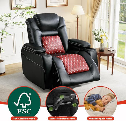 ANJ Power Recliner Chair Set of 3,Home Theater Seating with Adjustable Headrest,Cup Holders,USB Port,Hidden Arm Storage(Black)