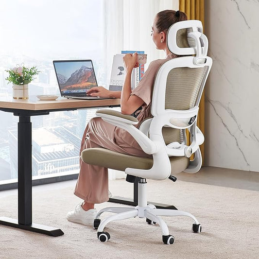 TRALT Office Chair Ergonomic Desk Chair, 330 LBS Home Mesh Office Desk Chairs with Wheels, Comfortable Gaming Chairs (1, Khaki)