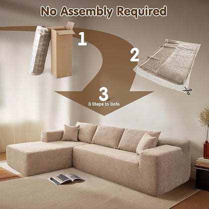 ovios 104" Cloud Boneless Couch with L-Shape Chaise,Modern Sectional Modular Sofa with Deep Seat, Upholstered Couches for Living Room Bedroom,No Assembly Required, Camel (Corduroy Fabric)