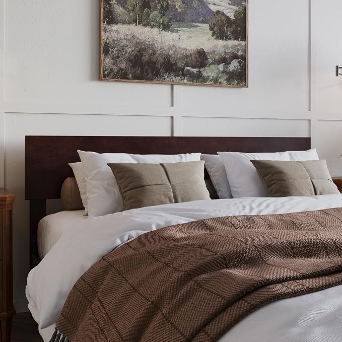 AFI, Orlando Queen Adjustable Modern Solid Wood Panel Headboard, Espresso