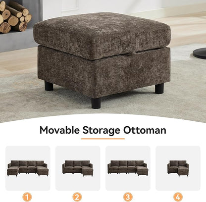 WUTUTUEE 83'' Modular Sectional Sofa Convertible L Shaped Couch Set for Living Room, 4 Seat Storage Modular Sofa with Movable Ottoman, Chenille Brown