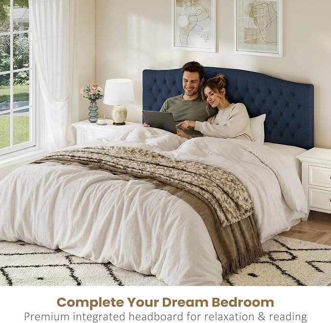 King Headboard Only, Upholstered Headboard for Adjustable Bed Linen Tufted Cal King Size Wall Mounted Head Board with Solid Wood Legs Head Board, Navy Blue