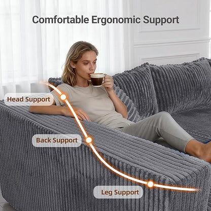 128" U-Shaped Modular Couch, Modern Sectional Couch with Double Chaise, Boneless Couch with Pillows, Deep Seat Sofa for Living Room Bedroom, No Assembly Required, Dark Grey