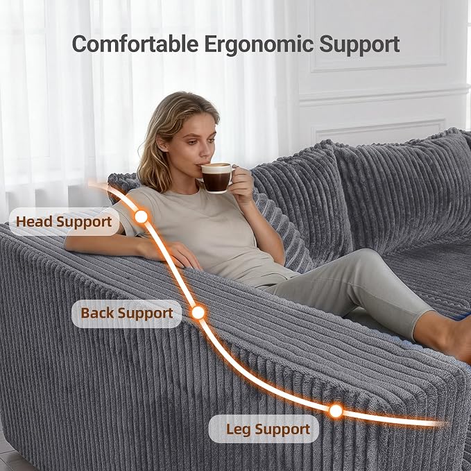 Claiks 128" Modular U Shaped Couch, Sectional Deep Seat Sofa with Pet Stair, Dark Grey