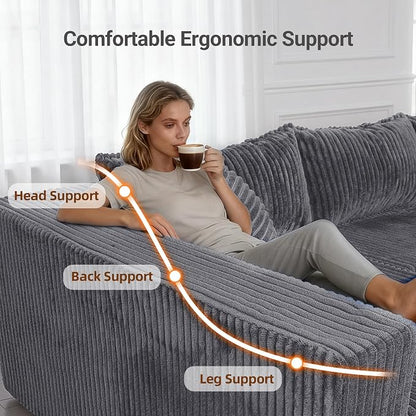 Claiks 128" Modular U Shaped Couch, Sectional Deep Seat Sofa with Pet Stair, Dark Grey