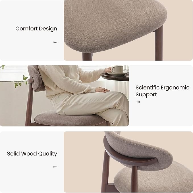 COLAMY Mid-Century Modern Wooden Dining Chair Set of 6, Indoor Upholstered Kitchen Chairs with 2.6" Cozy Padded Seat, Walnut Finish Side Dining Chair, [Camel]