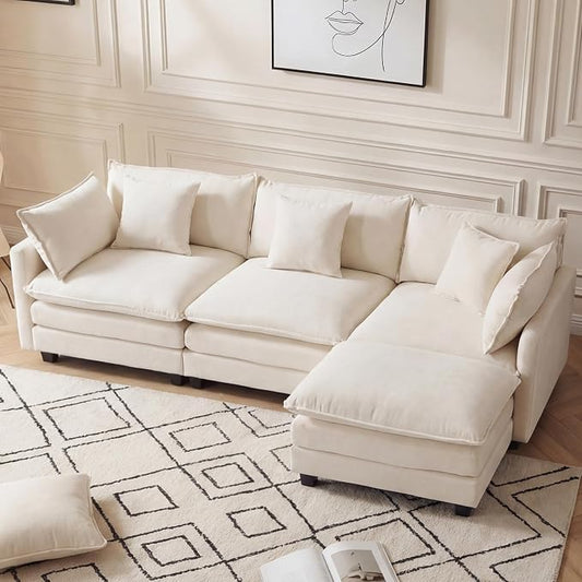 Modular Sectional Sofa for Living Room, 102" Oversized Cloud Couch with Movable Ottoman, 4 Seat Modern Comfy Sofa Chenille Deep Seat Couches with L Shape, for Office Bedroom Living Room