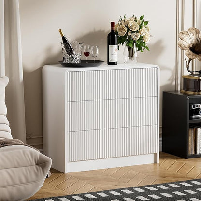 Furniway White Nightstands Set of 2, 32" Modern 3 Drawer Bedside Table with Storage, Large Night Stand for Bedroom