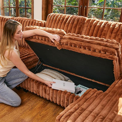 Belffin Corduroy Fabric Loveseat Module for Modular Sectional Couch for Living Room 2 Seater Modular with Storage Brick Red Couch