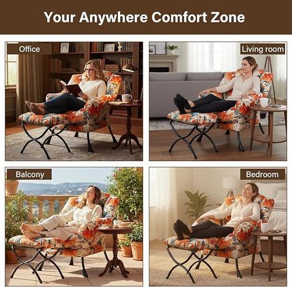 Welnow Lazy Chair with Ottoman, Modern Accent Chair with Armrests and a Side Pocket, Leisure Sofa Armchair Set, Reading Armchair with Footrest for Small Space, Orange Blue