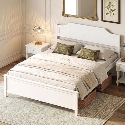 Giantex Queen Size Wooden Bed Frame with Headboard, Wood Slat Support | Farmhouse Platform Bed with Heavy Duty Mattress Foundation, Under-Bed Storage, No Box Spring Needed, Easy Assembly (White)
