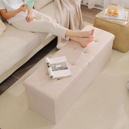 45.3 Inches Storage Ottoman Bench Foldable Seat Footrest Shoe Bench End of Bed Storage with Flipping Lid, 166L Storage Space, Linen Fabric Brown