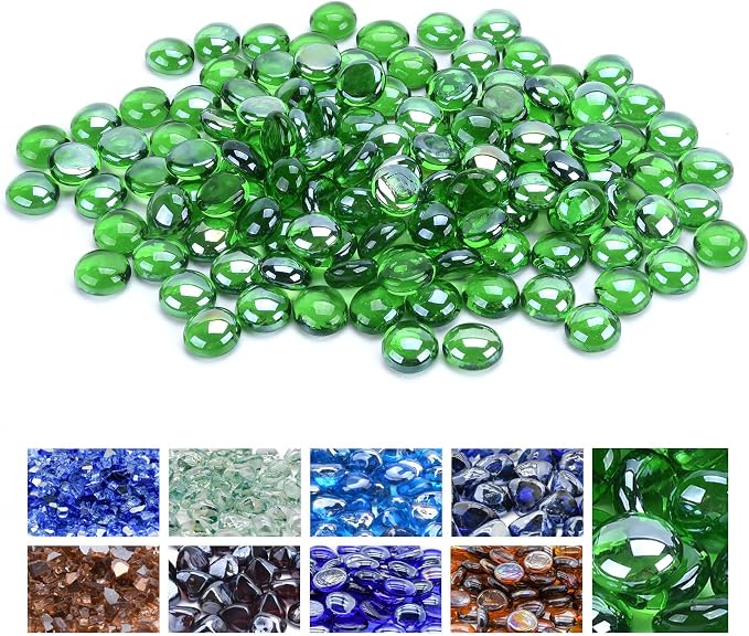 GasSaf Blue Fire Glass Beads for Outdoor Fire Pit, Fireplace, Replaces Existing Gas Logs & Lava Rocks, 3/4 Inch Glass(10 Pound)(Light Green)