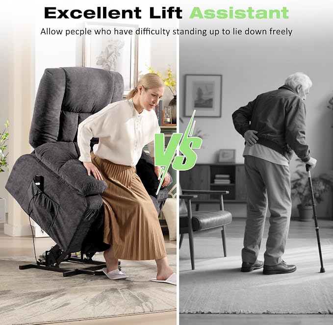 BOSMILLER Power Lift Recliner Chair with Massage and Heat for Elderly,Electric Lift Chair with USB Charging Runction and Side Pockets, Suitable for Living Rooms and bedrooms,Grey