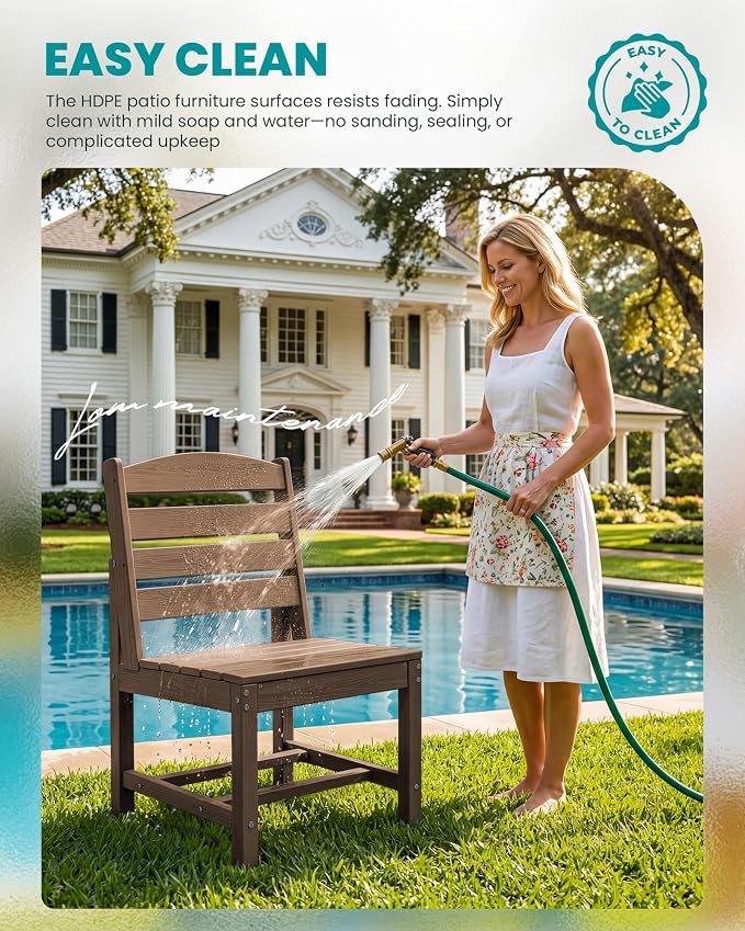 SERWALL Armless Outdoor Dining Chair Set of 2, All Weather Resistant,Brown