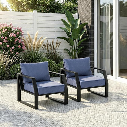 Oversized Modern Outdoor Patio Chair Set of 2 with 5" Thick Cushions, Deep Seat & Wide Armrests, Aluminum All-Weather Rustproof UV-Resistant Frame for Garden, Backyard, Porch