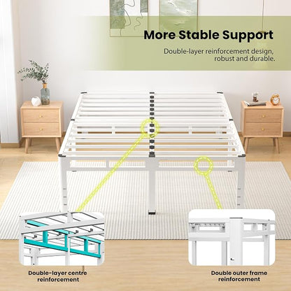 NKZ King Size Bed Frame 14 Inch, Metal Bed Frame & Box Spring 2 in 1 Platform with Round Corner Legs, 4000lbs Weight Capacity Reinforced Metal Frame, Headboard Hole, Noise-Free, Easy Assembly