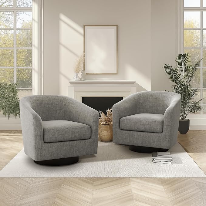 360° Swivel Barrel Accent Chair Armchair, Round Club Arm Chair in Fabric for Lving Room, Modern Upholstered Small Bedroom Single Sofa Seat - Khaki, Set of 4