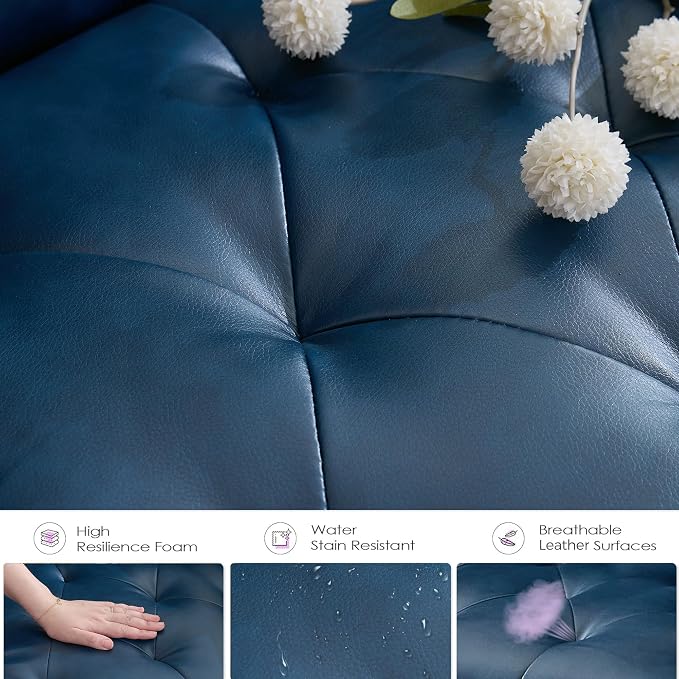 TYBOATLE 62" W Leather Loveseat w/ 2 USB and 2 Cupholders, Mid-Century Modern Tufted Small Love Seat Couches for Office, Living Room, Bedroom, Dorm (1, Blue)