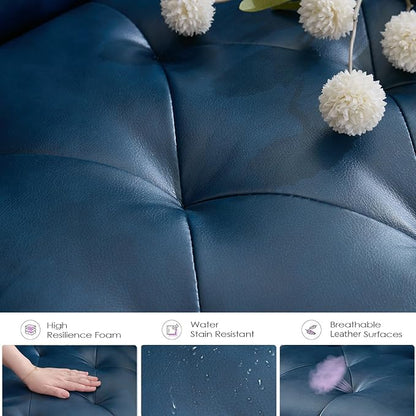 TYBOATLE 62" W Leather Loveseat w/ 2 USB and 2 Cupholders, Mid-Century Modern Tufted Small Love Seat Couches for Office, Living Room, Bedroom, Dorm (1, Blue)