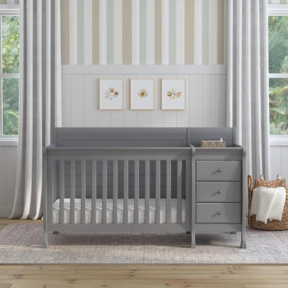 Davinci Kalani 4-in-1 Convertible Crib & Changer Combo, Gray | GREENGUARD Gold Certified, Converts to Toddler Bed, Daybed & Full-Size Bed, 4 Adjustable Mattress Heights, Easy to Assemble