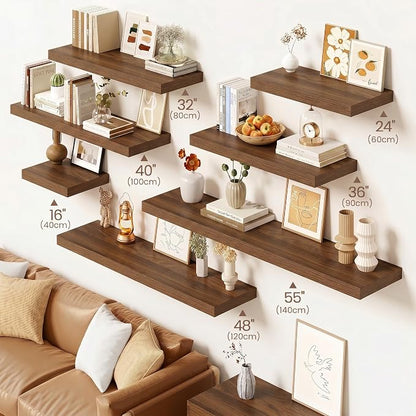 Vivelove Walnut Floating Shelves 36 Inches Long, Wall Display Shelves with Invisible Brackets, for Bathroom Living Room Kitchen Bedroom Office Farmhouse Home Decor, 36x9.3X 1.5 - Set of 2, Walnut
