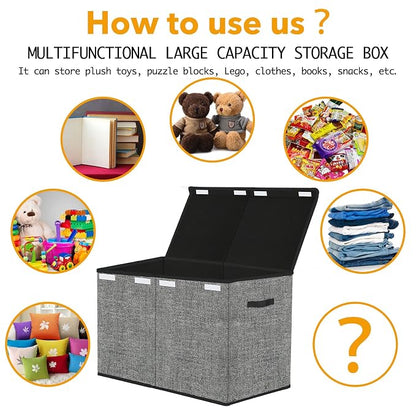 Pantryily Large Toy Storage Box Organizer, Collapsible Kids Toys Boxes Chest Container Bins with Lids & Handles for Livingroom, Playroom, Closet24.5"x13"x16"(Black)