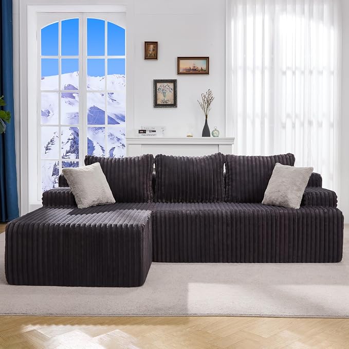 Hobestluk Boneless Couch Modular Sectional Sofa L-Shape Cloud Couch Lounge | 96" Left Facing Chaise Darkgrey,Memory Foam,Removable Cover,Non-slip Bottom,No Assemble Required,Furniture for Small Home