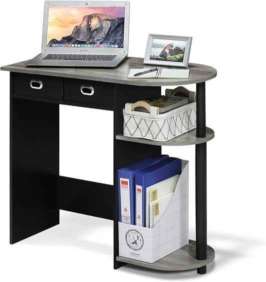 Furinno GO GREEN Desk, 31.5" Wide Gaming Desk with 2 Side Shelves and Storage Bins, Computer Desk, Office Desk for Home Office, Study Room, Dorm, Bedroom, French Oak