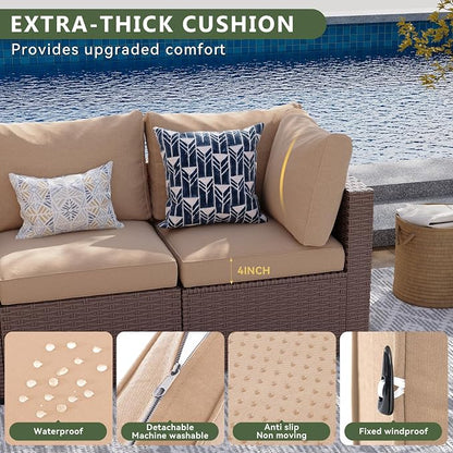 Aoxun 7 Piece Patio Furniture Set, Wicker Patio Sectional Sofa, Outdoor Furniture Set with Thickened Cushion, Brown