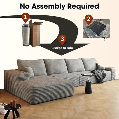 AUGOP 136" Sectional Couches for Living Room Modern Modular Sofa with L-Shape Couchs Upholstered Boneless Couch Deep Seat Sectional Couch with Chaise (Grey, Left Facing Chaise+3Seaters)
