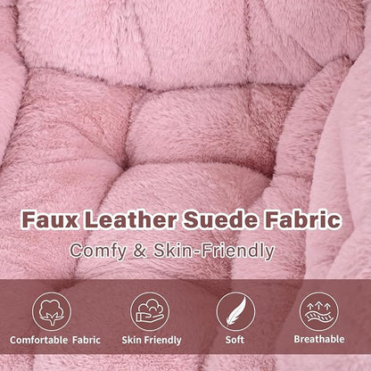 Lazy Chair with Ottoman, Modern Accent Chair Lounge Leisure Sofa Chair with Armrests, Reading Chair and Folding Footstool for Living Room, Bedroom, Office, Plush Pink