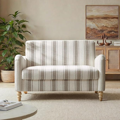 EcoHarbor Living 50.5" Mid-Century Modern Couch, Upholstered Sofa with Armrests, Stripe Mini Loveseat Couches for Small Space, Living Room, Bedroom, Office, Apartment, Tan