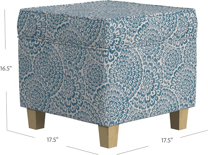 HomePop 18" Classic Square Storage Ottoman - Blue & Cream Modern Floral
