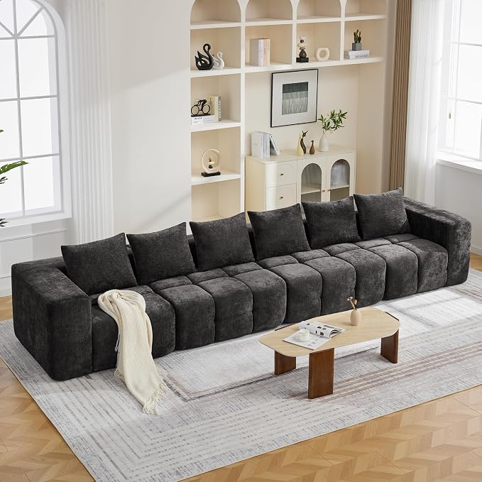 160" Oversized 6 Seater Boneless Couch, Comfy Cloud Modular Sectional Sofa with Deep Seat, Modern Boneless Memory Foam Couches for Living Room, Tufted Sofa, No Assembly Required, Dark Grey