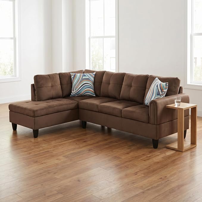 L-Shaped Sectional Sofa, Modern 4-Seat Couch with Left Facing Chaise, Sectional Couch for Living Room, Apartment, Office, Chocolate