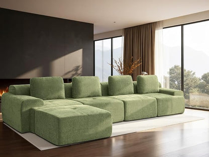 159" L-Shaped Modular Sectional Sofa, Oversized Boneless Cloud Couch for Living Room with Extra Deep Seat & High Back, Tool-Free No Assembly, Soft Chenille (Olive Green, 159 inch-L Shaped（4+1）)