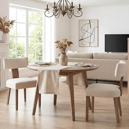HNY Mid Century Modern Dining Chairs Set of 2, Upholstered Linen Kitchen & Dining Room Chairs with Ergonomic Curved Backrest, Solid Wood Legs, Farmhouse Accent Chair for Home, Apartment, Beige