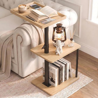 Faesun C Table End Table Adjustable Height, 360°Swivel TV Tray Table for Small Spaces, Small Nightstand for Living Room, Bedroom, Oak