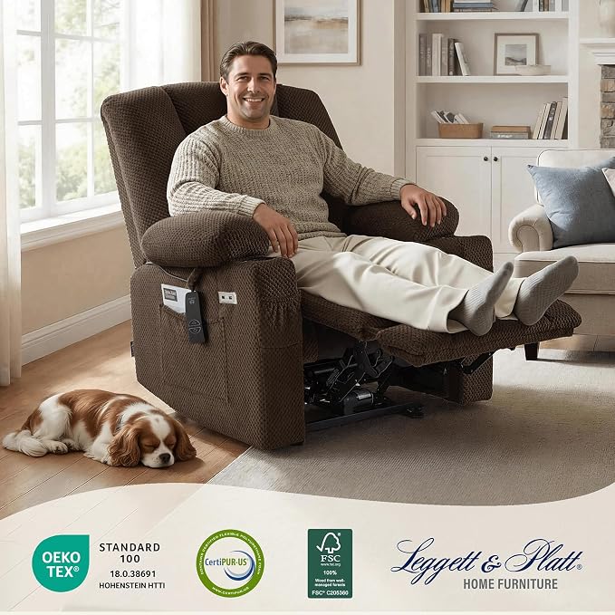 MCombo Oversized Zero Gravity Recliner Chair with Heating and Massage, Power Recliner for Big and Tall with USB & Type C Ports, Cup Holders for Living Room 8017 (Brown, Oversized)