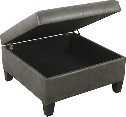 Homepop Home Decor |K2380-E903| Luxury Large Faux Leather Square Storage Ottoman | Ottoman with Storage for Living Room & Bedroom, Gray