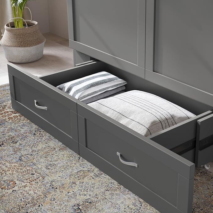 AFI Hamilton Full Murphy Bed Chest with Mattress, Storage, and Built-in Charger in Grey