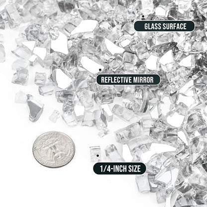Skyflame 10-Pound Fire Glass for Fireplace Fire Pit and Landscaping, Platinum Reflective, 1/4-Inch