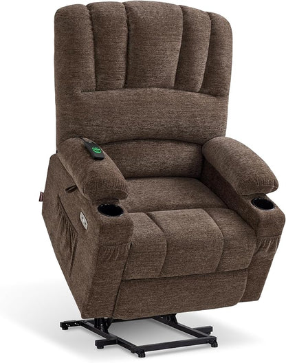 MCombo Large Power Lift Recliner Chair for Elderly, Lift Chair with Heat and Massage, 3 Positions, USB Charge Ports, Cup Holders, Fabric 7099 (Large, Coffee)