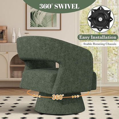Luxanimarion Swivel Barrel Accent Chair,Oversized Chenille Upholstered Round Swivel Chair,Modern Luxury 360 Degree Living Room Vanity Chair for Bedroom Office,Green,2PCS