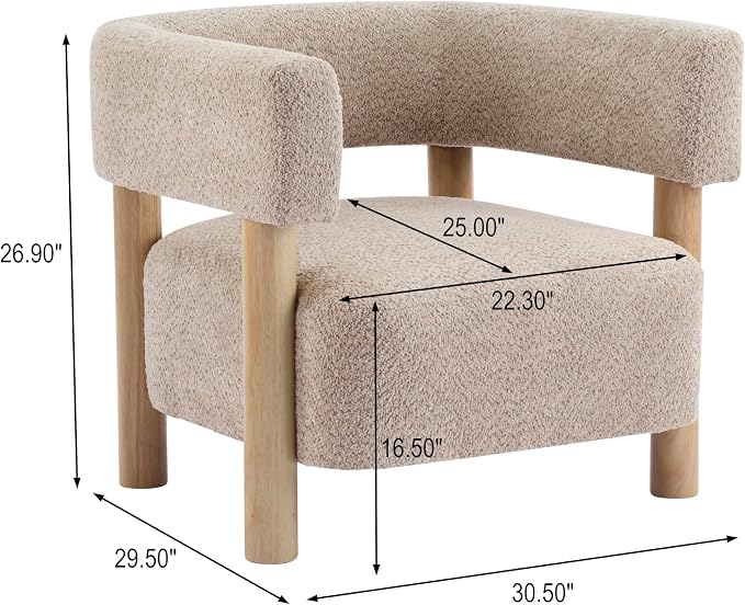 Christopher Knight Home Carly Low Profile Accent Chair, Round Backrest Side Chair, Living Room Armchair with Boucle Fabric Cushion, Comfy Reading Chair for Bedroom, Wooden Single Lounge Sofa, Wheat
