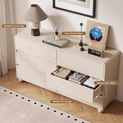Furniway 3 Piece Bedroom Set, 6 Drawer Dresser and 2 Drawer Nightstand Set of 2 with Round Legs, Modern Wood Chest of Drawers Storage Cabinet for Bedroom, Beige
